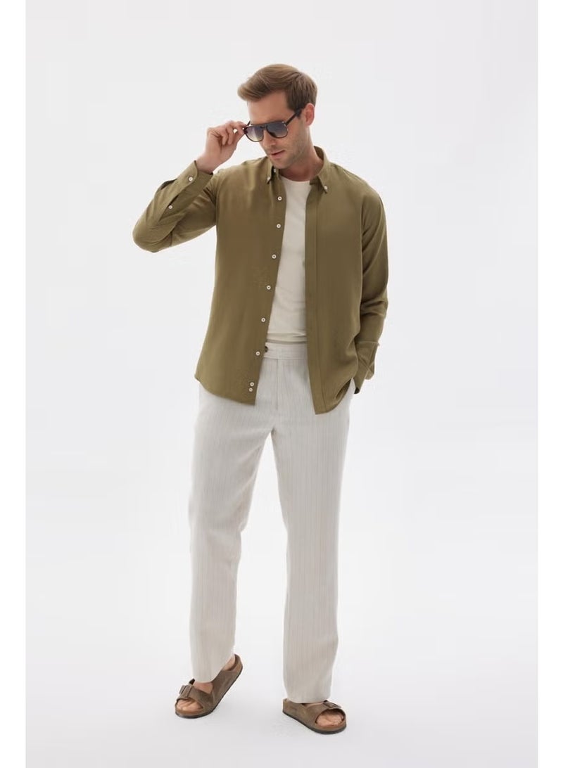 Odelon Easy Iron Oxford Men's Khaki Slim Fit Shirt MARS36 - Image 3